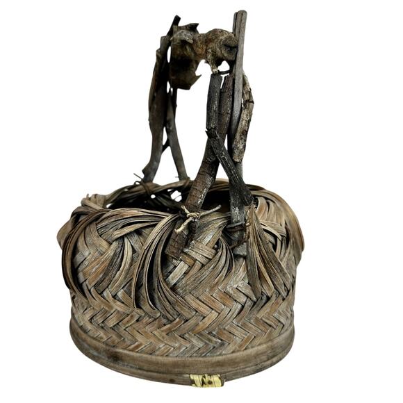 Eclectic Unique Woven Twig Handled 9.5" Vintage Basket/Planter Basket-Rare!